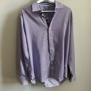 Robert Graham X Casual Button Down Shirt Striped Flip Cuff Size Large Purple